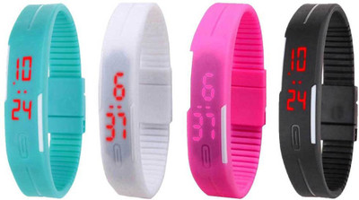 

NS18 Silicone Led Magnet Band Combo of 4 Sky Blue, White, Pink And Black Watch - For Boys & Girls