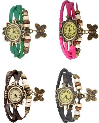 NS18 Vintage Butterfly Rakhi Combo of 4 Green, Brown, Pink And Black Analog Watch  - For Women   Watches  (NS18)
