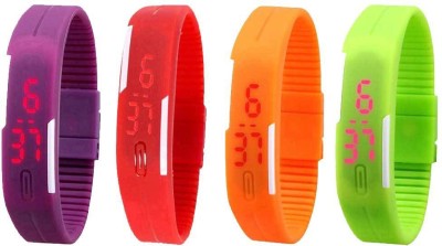 NS18 Silicone Led Magnet Band Combo of 4 Purple, Red, Orange And Green Digital Watch  - For Boys & Girls   Watches  (NS18)