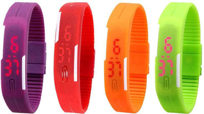 

Kissu Led Magnet Band Combo of 4 Purple, Red, Orange And Green Watch - For Men & Women