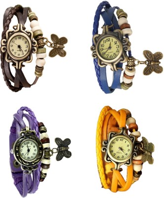 NS18 Vintage Butterfly Rakhi Combo of 4 Brown, Purple, Blue And Yellow Analog Watch  - For Women   Watches  (NS18)