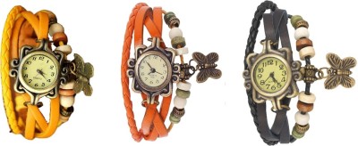 NS18 Vintage Butterfly Rakhi Watch Combo of 3 Yellow, Orange And Black Analog Watch  - For Women   Watches  (NS18)