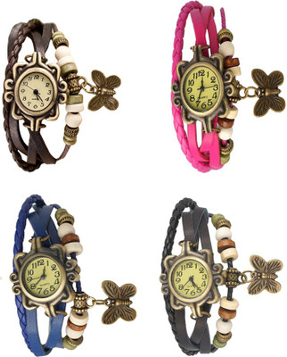 

Kissu Vintage Rakhi Combo of 4 Brown, Blue, Pink And Black Watch - For Women