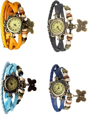 NS18 Vintage Butterfly Rakhi Combo of 4 Yellow, Sky Blue, Black And Blue Analog Watch  - For Women   Watches  (NS18)