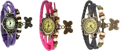 NS18 Vintage Butterfly Rakhi Watch Combo of 3 Purple, Pink And Black Analog Watch  - For Women   Watches  (NS18)