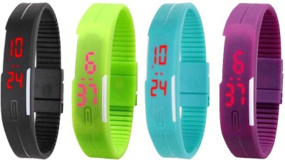 NS18 Silicone Led Magnet Band Watch Combo of 4 Black, Green, Sky Blue And Purple Digital Watch  - For Couple   Watches  (NS18)