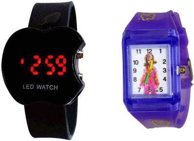 COSMIC SET OF 2 KIDS WATCH BLACK APPLE LED + BARBIE PURPLE Analog-Digital Watch  - For Girls   Watches  (COSMIC)