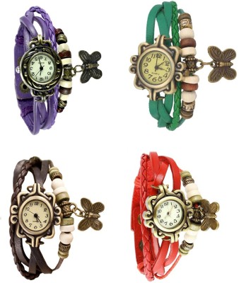 NS18 Vintage Butterfly Rakhi Combo of 4 Purple, Brown, Green And Red Analog Watch  - For Women   Watches  (NS18)