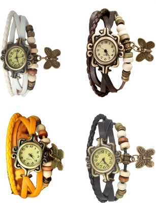 NS18 Vintage Butterfly Rakhi Combo of 4 White, Yellow, Brown And Black Analog Watch  - For Women   Watches  (NS18)