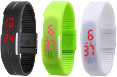 NS18 Silicone Led Magnet Band Combo of 3 Black, Green And White Digital Watch  - For Boys & Girls   Watches  (NS18)