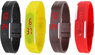 

NS18 Silicone Led Magnet Band Watch Combo of 4 Black, Yellow, Brown And Red Watch - For Couple