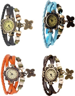 NS18 Vintage Butterfly Rakhi Combo of 4 Black, Orange, Sky Blue And Brown Analog Watch  - For Women   Watches  (NS18)