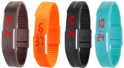 NS18 Silicone Led Magnet Band Watch Combo of 4 Brown, Orange, Black And Sky Blue Digital Watch  - For Couple   Watches  (NS18)