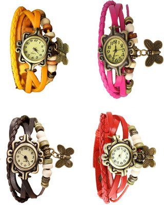 

NS18 Vintage Butterfly Rakhi Combo of 4 Yellow, Brown, Pink And Red Watch - For Women