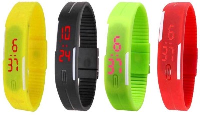 NS18 Silicone Led Magnet Band Watch Combo of 4 Yellow, Black, Green And Red Digital Watch  - For Couple   Watches  (NS18)