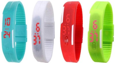 NS18 Silicone Led Magnet Band Combo of 4 Sky Blue, White, Red And Green Digital Watch  - For Boys & Girls   Watches  (NS18)