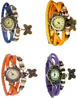 NS18 Vintage Butterfly Rakhi Combo of 4 Blue, Orange, Yellow And Purple Analog Watch  - For Women   Watches  (NS18)