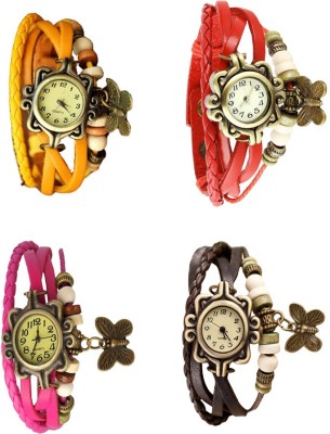 NS18 Vintage Butterfly Rakhi Combo of 4 Yellow, Pink, Red And Brown Analog Watch  - For Women   Watches  (NS18)