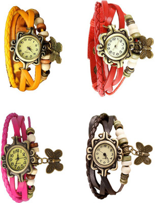 NS18 Vintage Butterfly Rakhi Combo of 4 Yellow, Pink, Red And Brown Analog Watch  - For Women   Watches  (NS18)