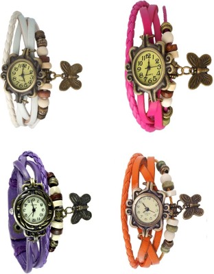 NS18 Vintage Butterfly Rakhi Combo of 4 White, Purple, Pink And Orange Analog Watch  - For Women   Watches  (NS18)