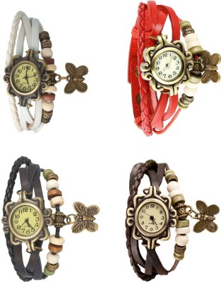 NS18 Vintage Butterfly Rakhi Combo of 4 White, Black, Red And Brown Analog Watch  - For Women   Watches  (NS18)