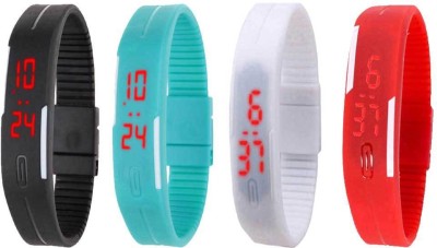 NS18 Silicone Led Magnet Band Watch Combo of 4 Black, Sky Blue, White And Red Digital Watch  - For Couple   Watches  (NS18)
