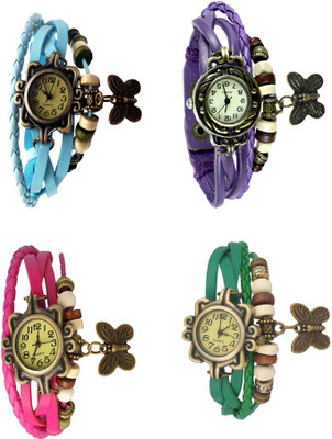 

Kissu Vintage Rakhi Combo of 4 Sky Blue, Pink, Purple And Green Watch - For Women