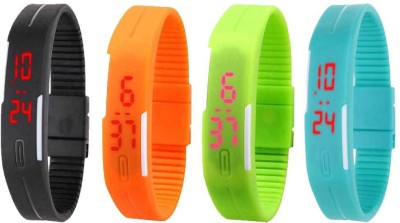 NS18 Silicone Led Magnet Band Watch Combo of 4 Black, Orange, Green And Sky Blue Digital Watch  - For Couple   Watches  (NS18)