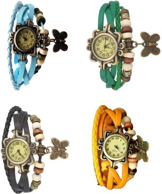 NS18 Vintage Butterfly Rakhi Combo of 4 Sky Blue, Black, Green And Yellow Analog Watch  - For Women   Watches  (NS18)