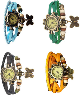 

NS18 Vintage Butterfly Rakhi Combo of 4 Sky Blue, Black, Green And Yellow Watch - For Women
