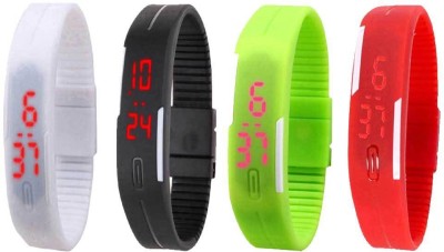 

Kissu Led Magnet Band Combo of 4 White, Black, Green And Red Watch - For Men & Women