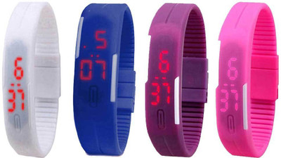 

NS18 Silicone Led Magnet Band Watch Combo of 4 White, Blue, Purple And Pink Watch - For Couple