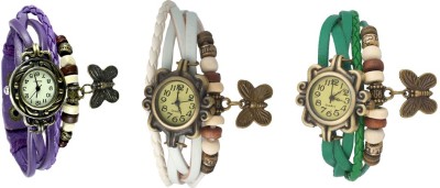 NS18 Vintage Butterfly Rakhi Watch Combo of 3 Purple, White And Green Analog Watch  - For Women   Watches  (NS18)