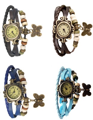NS18 Vintage Butterfly Rakhi Combo of 4 Black, Blue, Brown And Sky Blue Analog Watch  - For Women   Watches  (NS18)