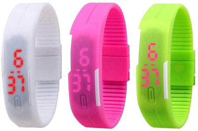 

Kissu Led Band Watch Combo of 3 White, Pink And Green Watch - For Couple