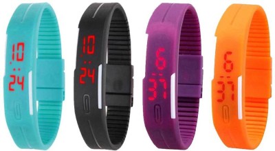 NS18 Silicone Led Magnet Band Combo of 4 Sky Blue, Black, Purple And Orange Digital Watch  - For Boys & Girls   Watches  (NS18)