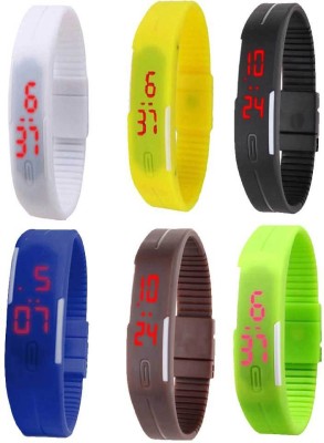 NS18 Silicone Led Magnet Band Combo of 6 White, Yellow, Black, Blue, Brown And Green Digital Watch  - For Boys & Girls   Watches  (NS18)