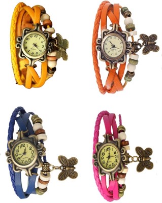 NS18 Vintage Butterfly Rakhi Combo of 4 Yellow, Blue, Orange And Pink Analog Watch  - For Women   Watches  (NS18)
