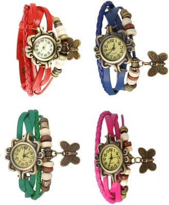 NS18 Vintage Butterfly Rakhi Combo of 4 Red, Green, Blue And Pink Analog Watch  - For Women   Watches  (NS18)