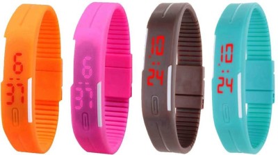 NS18 Silicone Led Magnet Band Watch Combo of 4 Orange, Pink, Brown And Sky Blue Digital Watch  - For Couple   Watches  (NS18)