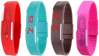 NS18 Silicone Led Magnet Band Combo of 4 Red, Sky Blue, Brown And Pink Digital Watch  - For Boys & Girls   Watches  (NS18)