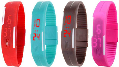 

Kissu Led Magnet Band Combo of 4 Red, Sky Blue, Brown And Pink Watch - For Men & Women