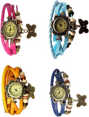 NS18 Vintage Butterfly Rakhi Combo of 4 Pink, Yellow, Sky Blue And Blue Analog Watch  - For Women   Watches  (NS18)