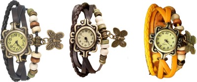 NS18 Vintage Butterfly Rakhi Combo of 3 Black, Brown And Yellow Analog Watch  - For Women   Watches  (NS18)
