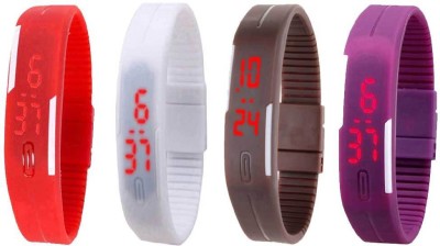 NS18 Silicone Led Magnet Band Watch Combo of 4 Red, White, Brown And Purple Watch  - For Couple   Watches  (NS18)