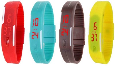 NS18 Silicone Led Magnet Band Combo of 4 Red, Sky Blue, Brown And Yellow Digital Watch  - For Boys & Girls   Watches  (NS18)