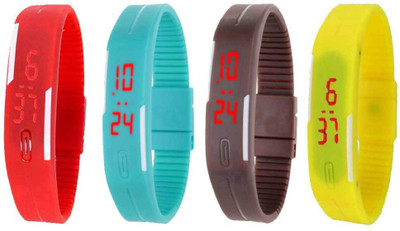 

Kissu Led Magnet Band Combo of 4 Red, Sky Blue, Brown And Yellow Watch - For Men & Women