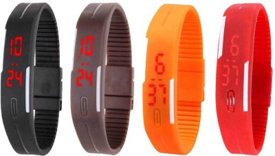 NS18 Silicone Led Magnet Band Watch Combo of 4 Black, Brown, Orange And Red Digital Watch  - For Couple   Watches  (NS18)