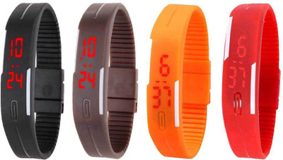 

NS18 Silicone Led Magnet Band Watch Combo of 4 Black, Brown, Orange And Red Watch - For Couple