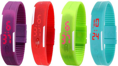 

NS18 Silicone Led Magnet Band Watch Combo of 4 Purple, Red, Green And Sky Blue Watch - For Couple